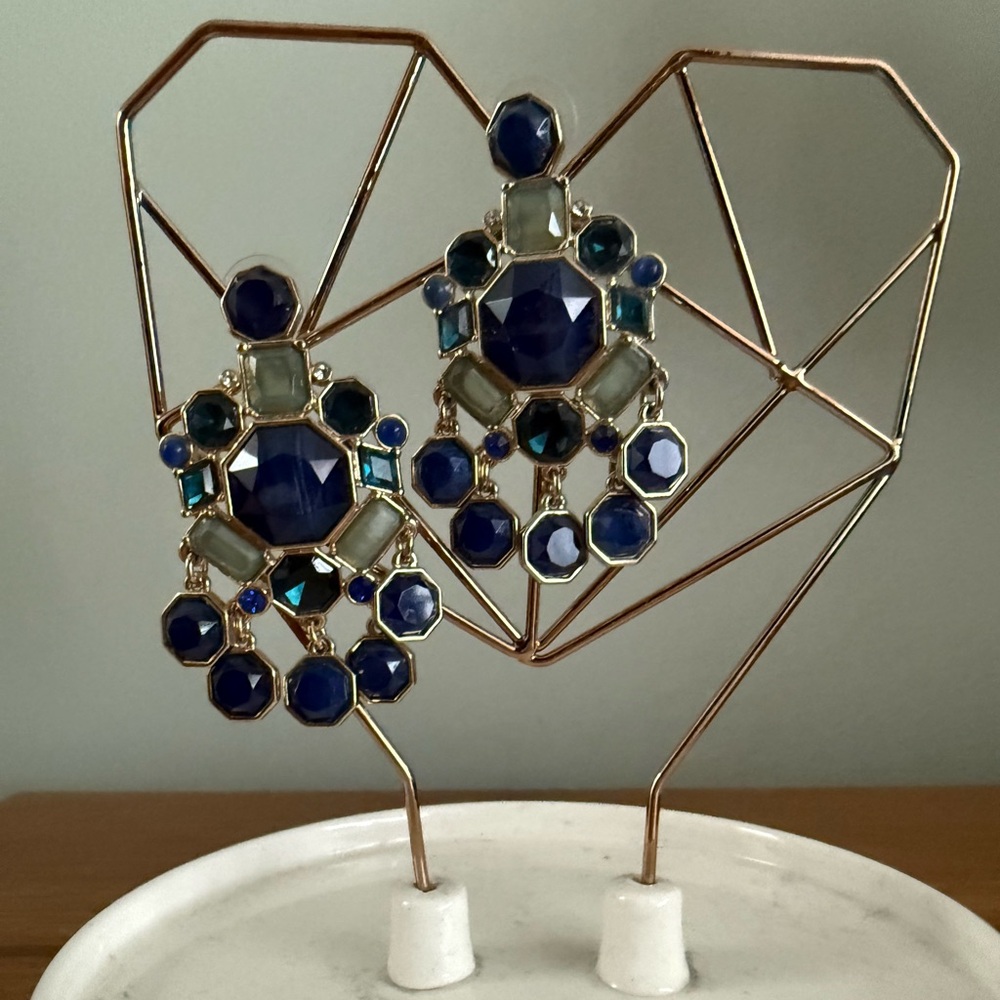 Banana Republic Elegant Blue and Gold Statement Earrings